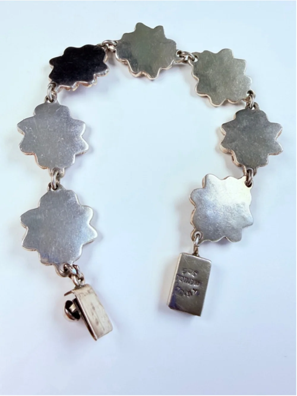 Taxco Retro Daisy Flower Floral Link Brass & Sterling Silver 925 Bracelet Mexico - Picture 3 of 6